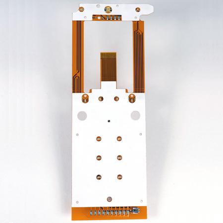 白色Mylar,焊接零件銅箔線路 - 雙層銅箔線路結合導光板。