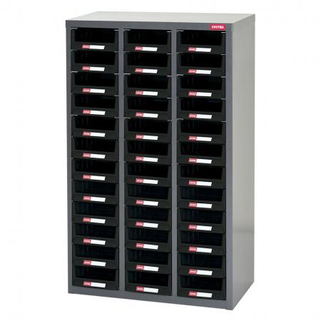 Metal Storage Tool Cabinet for Use in Industrial Workspaces - 36 Drawers in 3 Columns - A sturdy parts cabinet specially designed to suit any industrial setting.