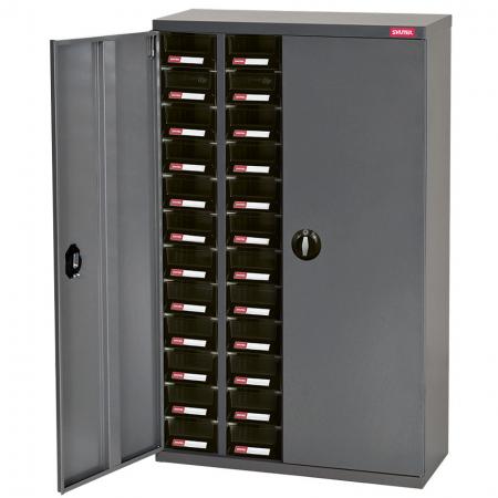 Metal Storage Tool Cabinet with Doors for Use in Industrial Workspaces - 48 Drawers in 4 Columns - Organize your workspace with this lockable, private SHUTER steel parts cabinet.