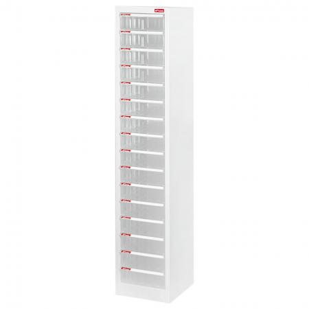 Floor Cabinet with 16 plastic drawers in 1 column for A4 paper (5.9L per drawer) - Effective desktop file cabinet that can be used in any room or space in a home, garage, office, retail center or manufacturing line.