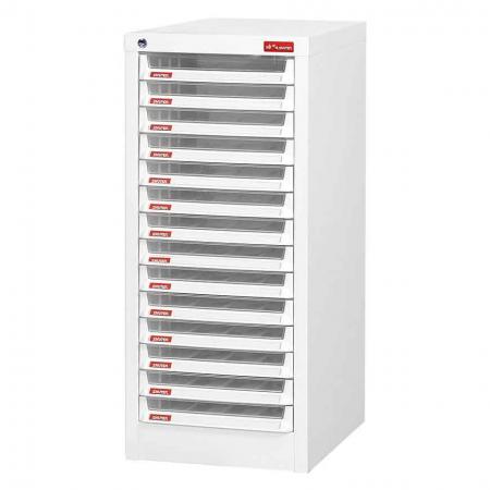 Floor Cabinet with 14 plastic drawers in 1 column for A4 paper (3L per drawer) - SHUTER knows what you need to best manage your files and stationery.