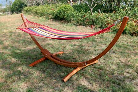 Backyard Treeless Solid Wooden Heavy Duty Hammock Stand with Stainless Steel Hooks (Length 320cm) - Curved hammock stand set