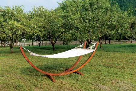 Outdoor Three-Point Sustainable Solid Wood Hammock Stand With Weatherproof Polyester Fabric (Length 310cm) - Half arc three point design wooden bracket hammock