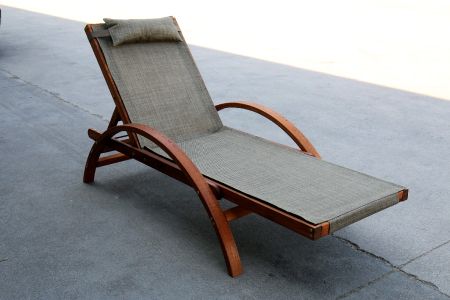 Outdoor Terrace Single Wooden Lounge Chair - Polyester cotton fabric with solid wood outdoor reclining chair