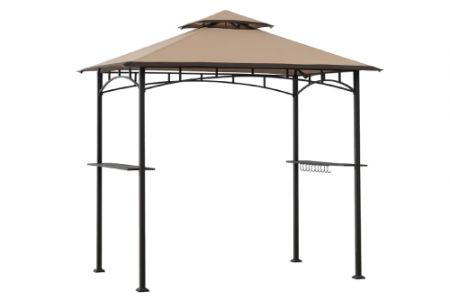 8x5 Outdoor Grill BBQ Steel Pergola Set with Ceiling Hooks Ventilated Double Tiered Roof with Metal Shelves - Party barbecue outdoor event iron pergola