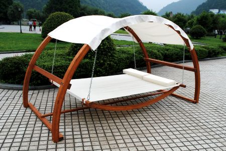 Anti-UV Sunshade Outdoor Furniture Swing Bed - solid wood swing bed with awning
