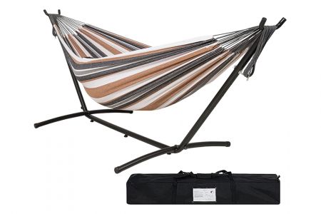 Leisure Garden Powder Coated Steel Adjustable U-Shape Hammock Stand with Free Hanging Tree Canvas Hammock - WOODEVER Steel Hammock Stand for Folding and Storage