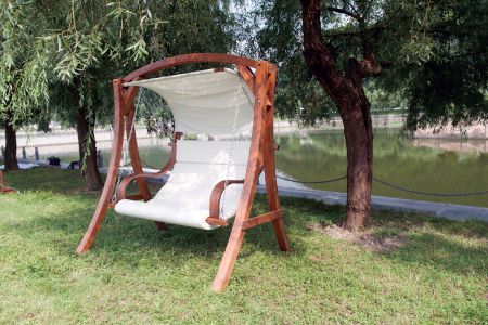 Outdoor Porch Eucalyptus Swing 2 Seater Height Adjustable with Brackets and Canopy (Loading 240kg) - Log Swing Seat with Armrests