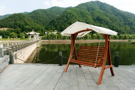 Solid Wooden Manufactured Outdoor Swing with Canopy (Loading 240kg) - solid wood swing seat with awning