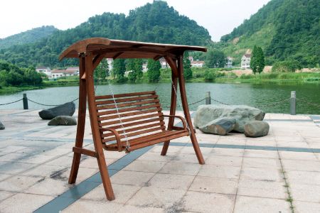 Poolside Two-Seater Solid Wood Swing with Hard Top (Load 240kg) - solid wood swing seat with wooden canopy