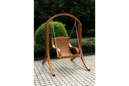 Single Seat Freestanding Log Wooden Swing (Load 120kg) - Single log wooden swing seat with armrests